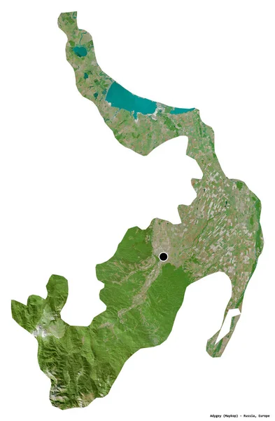ロシア共和国のアディゲイの形で その首都は白い背景に隔離されています 衛星画像 3Dレンダリング — ストック写真