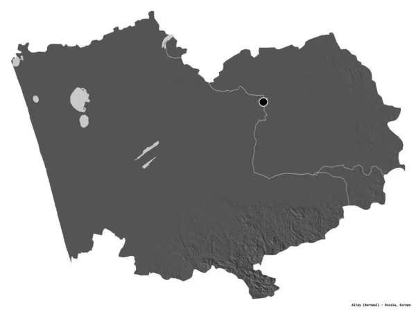 アルタイの形 ロシアの領土 その首都は白い背景に隔離されています 標高マップ 3Dレンダリング — ストック写真