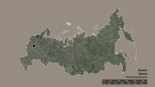 主要な地域部門と分離されたアルタイ地域とロシアの荒廃した形 ラベル 衛星画像 3Dレンダリング — ストック写真