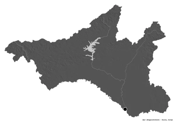 Tvar Amur Ruské Oblasti Hlavním Městem Izolovaným Bílém Pozadí Mapa — Stock fotografie