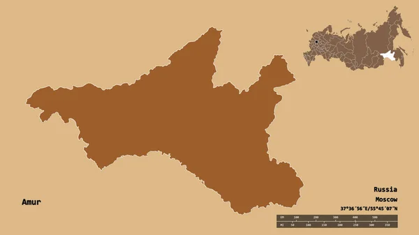 Kształt Amura Region Rosji Stolicą Odizolowaną Solidnym Tle Skala Odległości — Zdjęcie stockowe