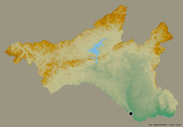 Tvar Amur Region Ruska Jeho Hlavním Městem Izolované Pevném Barevném — Stock fotografie