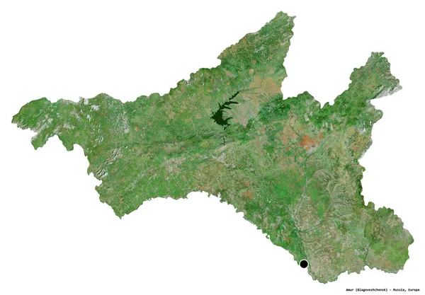 Kształt Amura Region Rosji Stolicą Odizolowaną Białym Tle Zdjęcia Satelitarne — Zdjęcie stockowe