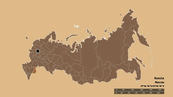 수도인 러시아의 형태와 그리고 아스트라한 지역의 라벨이요 규칙적으로 텍스처의 구성이다 — 스톡 사진