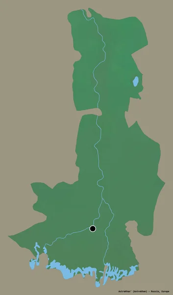 俄罗斯Astrakhan 地区的形状 其首都用纯色背景隔开 地形浮雕图 3D渲染 — 图库照片