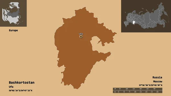 Форма Башкортостану Республіки Росії Столиці Масштаб Відстаней Превью Етикетки Складання — стокове фото