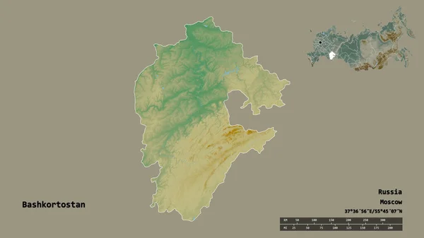 Форма Башкортостану Республіки Росія Столицею Ізольованою Твердому Тлі Масштаб Відстаней — стокове фото