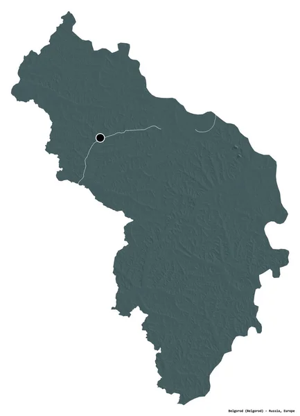 俄罗斯贝尔哥罗德的形状 其首都被白色背景隔离 彩色高程图 3D渲染 — 图库照片