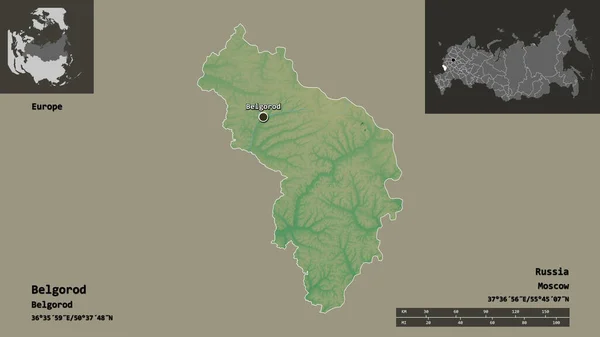 ベルゴルドの形 ロシアの領域 およびその首都 距離スケール プレビューおよびラベル 地形図 3Dレンダリング — ストック写真