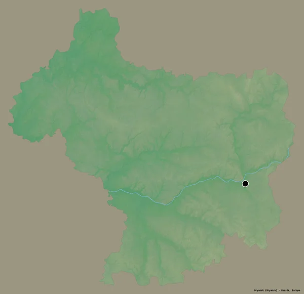 俄罗斯布良斯克地区的形状 其首都以纯色背景隔离 地形浮雕图 3D渲染 — 图库照片