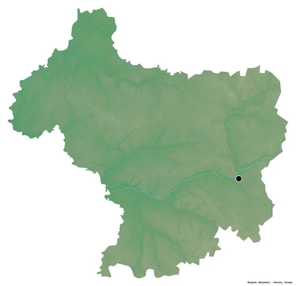 ロシアの領域 ブラヤンスクの形状は その首都は白い背景に隔離されています 地形図 3Dレンダリング — ストック写真
