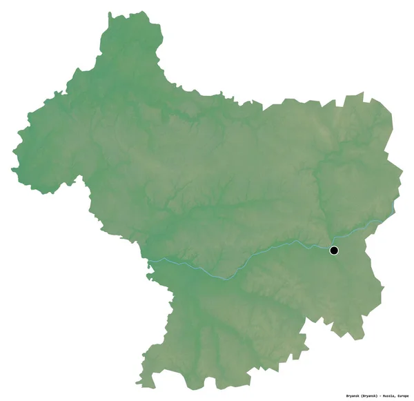 Форма Брянського Регіону Росії Столицею Ізольованою Білому Тлі Карта Рельєфу — стокове фото