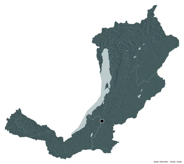Kształt Buryat Republiki Rosji Stolicą Odizolowaną Białym Tle Kolorowa Mapa — Zdjęcie stockowe