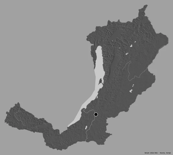 俄罗斯共和国布里亚特的形状 它的首都用纯色的背景隔开 Bilevel高程图 3D渲染 — 图库照片
