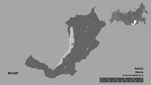 Tvar Buryatu Ruské Republiky Jeho Hlavním Městem Izolovaným Pevném Pozadí — Stock fotografie
