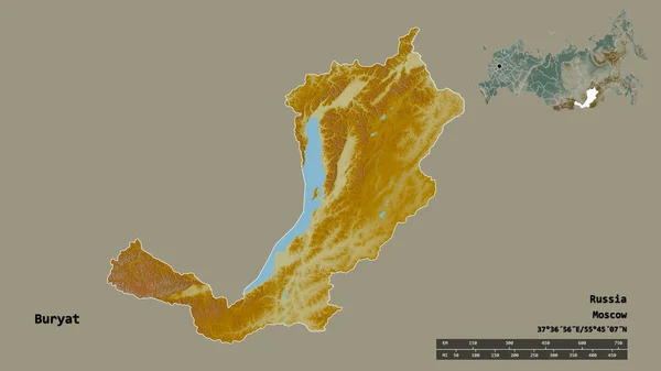 Kształt Buryat Republiki Rosji Jej Kapitałem Odizolowanym Solidnym Tle Skala — Zdjęcie stockowe