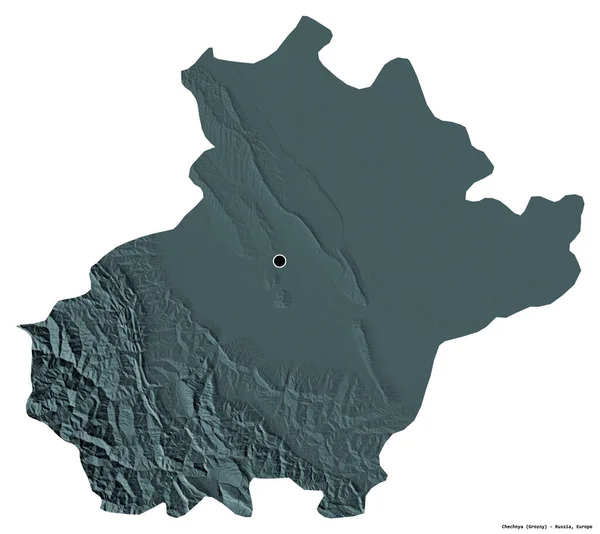 俄罗斯车臣共和国车臣共和国的形状 其首都被白色背景隔离 彩色高程图 3D渲染 — 图库照片