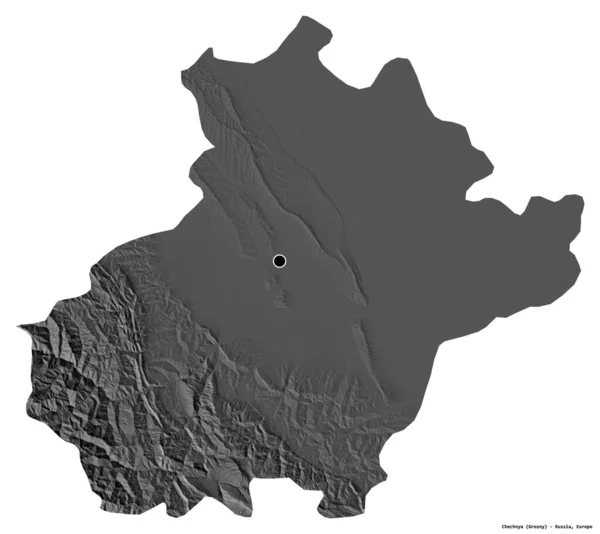 俄罗斯车臣共和国车臣共和国的形状 其首都被白色背景隔离 Bilevel高程图 3D渲染 — 图库照片
