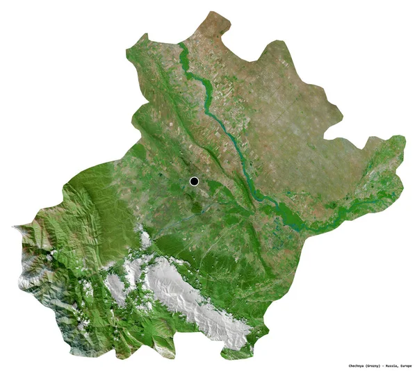 Kształt Czeczenii Republiki Rosji Stolicą Odizolowaną Białym Tle Zdjęcia Satelitarne — Zdjęcie stockowe