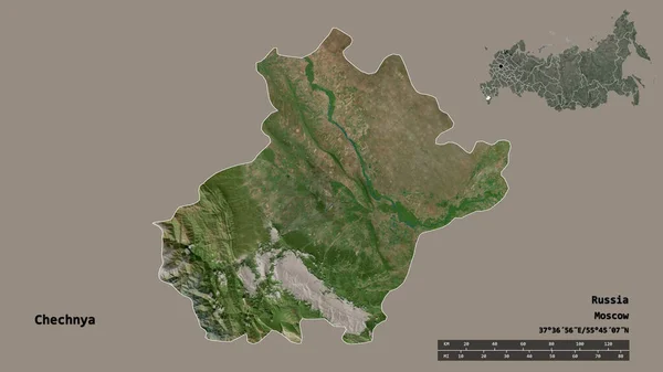 Kształt Czeczenii Republiki Rosji Jej Kapitałem Odizolowanym Solidnym Tle Skala — Zdjęcie stockowe