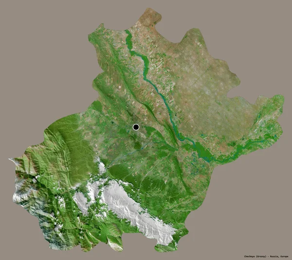 ロシア共和国のチェチェン共和国の形で その首都はしっかりとした色の背景に隔離されています 衛星画像 3Dレンダリング — ストック写真