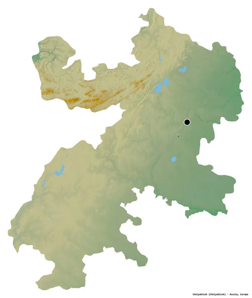 Форма Челябінська Регіону Росії Столицею Ізольованою Білому Тлі Карта Рельєфу — стокове фото