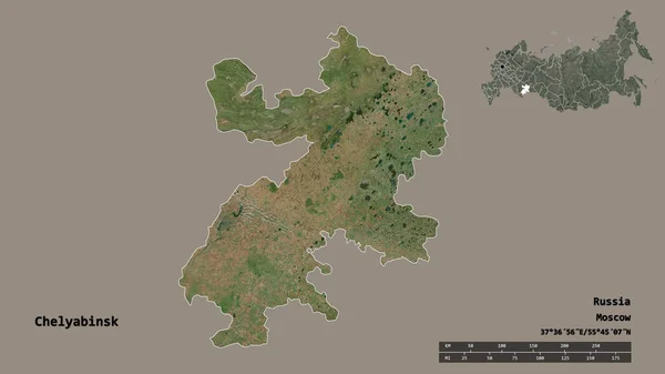 Kształt Czelabińsk Region Rosji Stolicą Odizolowaną Solidnym Tle Skala Odległości — Zdjęcie stockowe