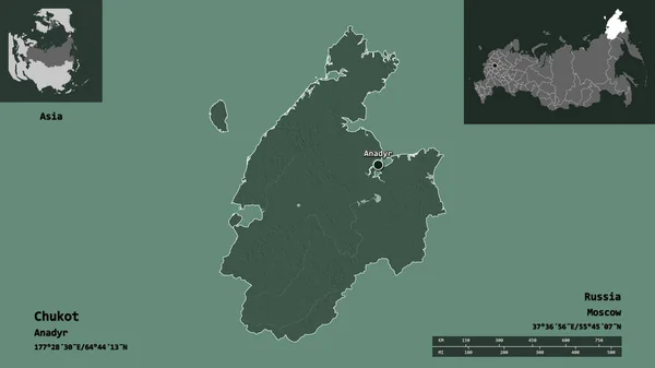 Forma Chukot Província Autônoma Rússia Sua Capital Escala Distância Previews — Fotografia de Stock