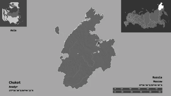 Forma Chukot Província Autônoma Rússia Sua Capital Escala Distância Previews — Fotografia de Stock