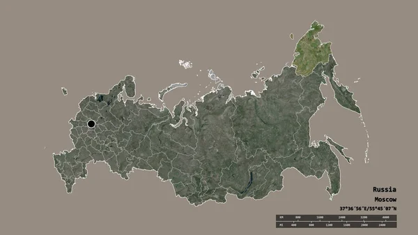 俄罗斯以首都 主要区域分部和分离的楚科特地区为首都的专制形态 卫星图像 3D渲染 — 图库照片