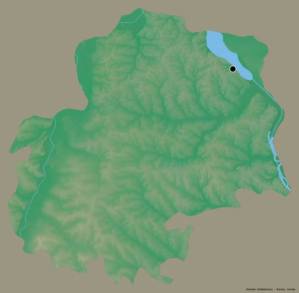 俄罗斯共和国楚瓦什的形状 其首都以纯色背景隔离 地形浮雕图 3D渲染 — 图库照片