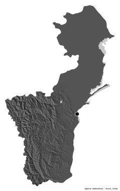 Rusya Cumhuriyeti 'nin başkenti Dağıstan' ın beyaz arka planda izole edilmiş hali. Çift seviyeli yükseklik haritası. 3B görüntüleme
