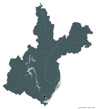 Rusya 'nın Irkutsk bölgesi, başkenti beyaz arka planda izole edilmiş. Renkli yükseklik haritası. 3B görüntüleme