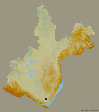 Rusya 'nın Irkutsk bölgesi, başkenti katı renk arkaplanı ile izole edilmiştir. Topografik yardım haritası. 3B görüntüleme