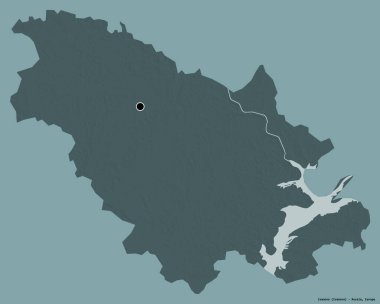 Rusya 'nın İvanovo bölgesi, başkenti katı renk arkaplanı ile izole edilmiş. Renkli yükseklik haritası. 3B görüntüleme