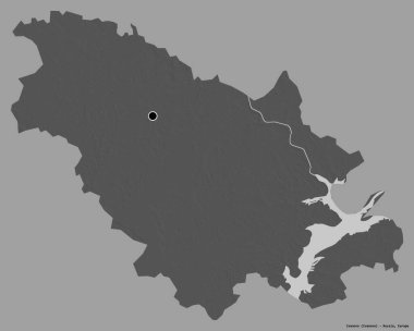 Rusya 'nın İvanovo bölgesi, başkenti katı renk arkaplanı ile izole edilmiş. Çift seviyeli yükseklik haritası. 3B görüntüleme