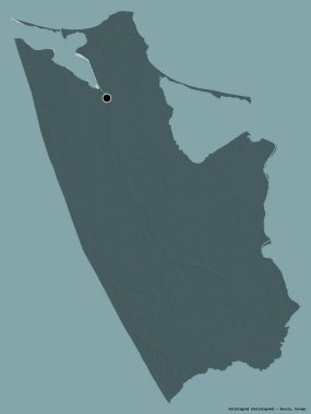 Rusya 'nın Kalininingrad bölgesi, başkenti katı renk arkaplanı ile izole edilmiştir. Renkli yükseklik haritası. 3B görüntüleme