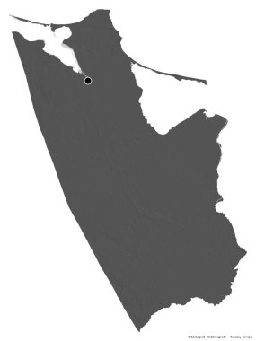 Rusya 'nın Kalininingrad bölgesi, başkenti beyaz arka planda izole edilmiş. Çift seviyeli yükseklik haritası. 3B görüntüleme