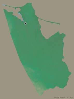 Rusya 'nın Kalininingrad bölgesi, başkenti katı renk arkaplanı ile izole edilmiştir. Topografik yardım haritası. 3B görüntüleme