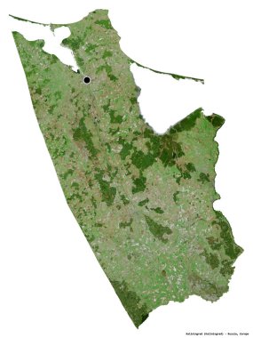Rusya 'nın Kalininingrad bölgesi, başkenti beyaz arka planda izole edilmiş. Uydu görüntüleri. 3B görüntüleme