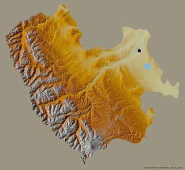 Rusya Cumhuriyeti 'nin başkenti Karachay-Cêess' in katı renk arkaplanı ile izole edilmiş hali. Topografik yardım haritası. 3B görüntüleme