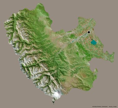Rusya Cumhuriyeti 'nin başkenti Karachay-Cêess' in katı renk arkaplanı ile izole edilmiş hali. Uydu görüntüleri. 3B görüntüleme