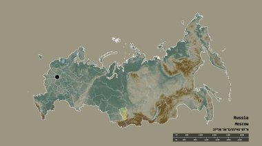 Başkenti, ana bölgesel bölünmesi ve ayrılmış Kemerovo bölgesiyle Rusya 'nın dejenere edilmiş şekli. Etiketler. Topografik yardım haritası. 3B görüntüleme