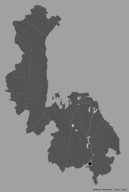 Khabarovsk 'un şekli, Rusya toprakları, başkenti katı bir renk arkaplanı ile izole edilmiş. Çift seviyeli yükseklik haritası. 3B görüntüleme