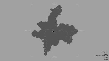 Rusya 'nın Kirov bölgesi jeoreferatlı bir sınır kutusunda sağlam bir arka planda izole edilmiş. Etiketler. Çift seviyeli yükseklik haritası. 3B görüntüleme