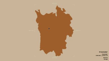 Krasnodar bölgesi, Rusya toprakları, jeoreferatlı bir sınır kutusunda sağlam bir arka planda izole edilmiş. Etiketler. Desenli dokuların bileşimi. 3B görüntüleme