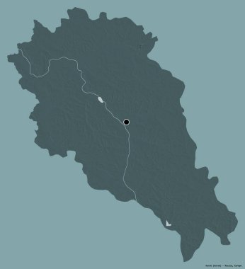 Rusya 'nın Kursk bölgesi, başkenti katı bir renk arkaplanı ile izole edilmiştir. Renkli yükseklik haritası. 3B görüntüleme