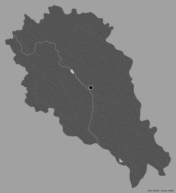 Rusya 'nın Kursk bölgesi, başkenti katı bir renk arkaplanı ile izole edilmiştir. Çift seviyeli yükseklik haritası. 3B görüntüleme