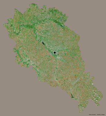 Rusya 'nın Kursk bölgesi, başkenti katı bir renk arkaplanı ile izole edilmiştir. Uydu görüntüleri. 3B görüntüleme