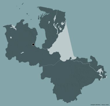 Rusya 'nın Leningrad bölgesi, başkenti katı renk arkaplanı ile izole edilmiştir. Renkli yükseklik haritası. 3B görüntüleme